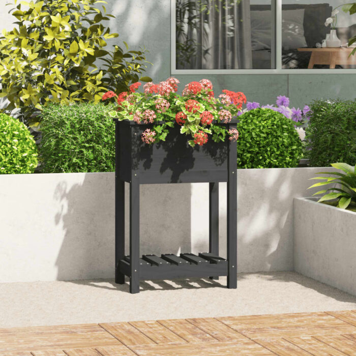 Jardinière avec étagère Gris 54x34,5x81 cm Bois massif de pin – Image 1