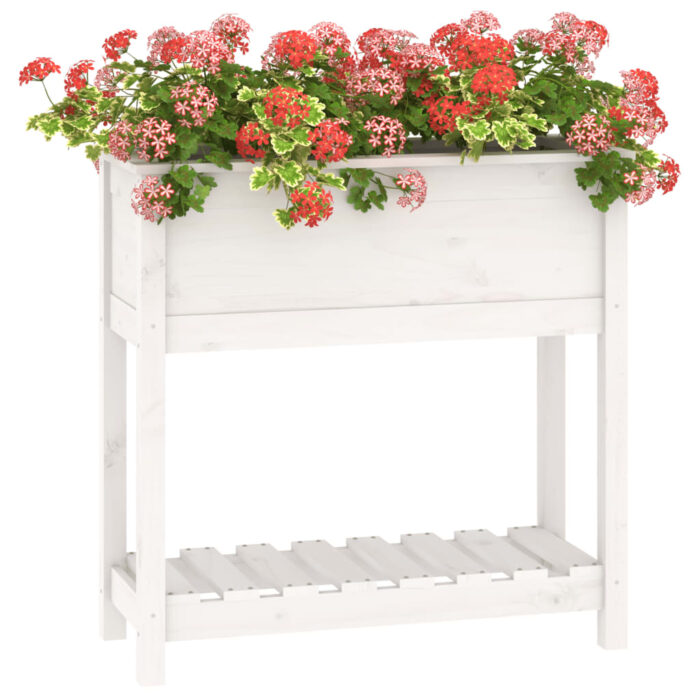 Jardinière avec étagère Blanc 82,5x34,5x81cm Bois massif de pin – Image 2