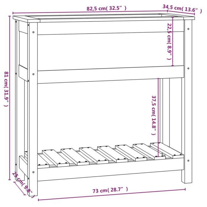 Jardinière avec étagère Blanc 82,5x34,5x81cm Bois massif de pin – Image 6