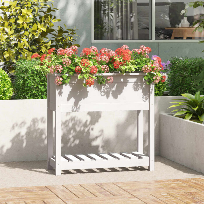 Jardinière avec étagère Blanc 82,5x34,5x81cm Bois massif de pin – Image 1