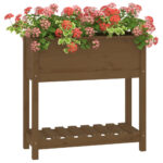 Jardinière avec étagère Marron miel 82,5x34,5x81 cm Bois de pin – Image 2