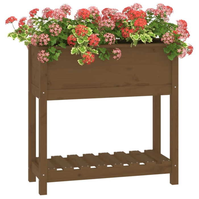 Jardinière avec étagère Marron miel 82,5x34,5x81 cm Bois de pin – Image 2