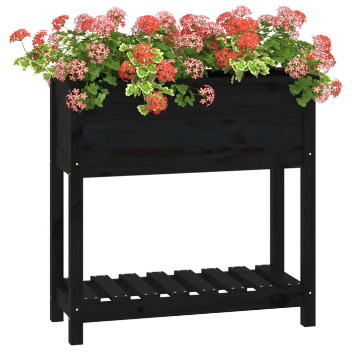 Jardinière avec étagère Noir 82,5x34,5x81 cm Bois massif de pin – Image 2
