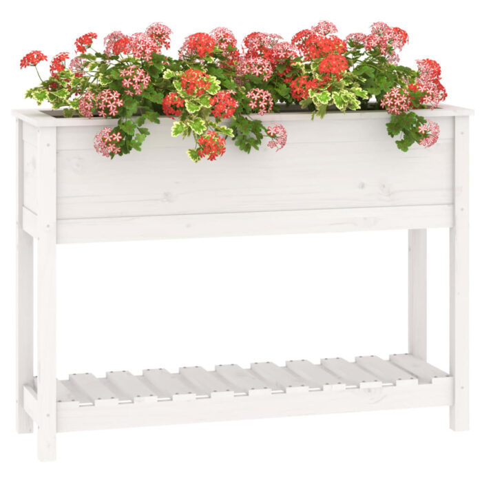 Jardinière et étagère Blanc 111,5x34,5x81 cm Bois massif de pin – Image 2