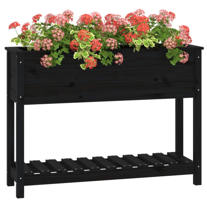 Jardinière avec étagère Noir 111,5x34,5x81cm Bois massif de pin – Image 2