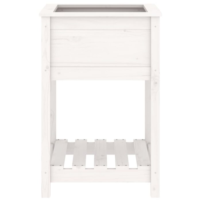 Jardinière avec étagère Blanc 54x54x81 cm Bois massif de pin – Image 3