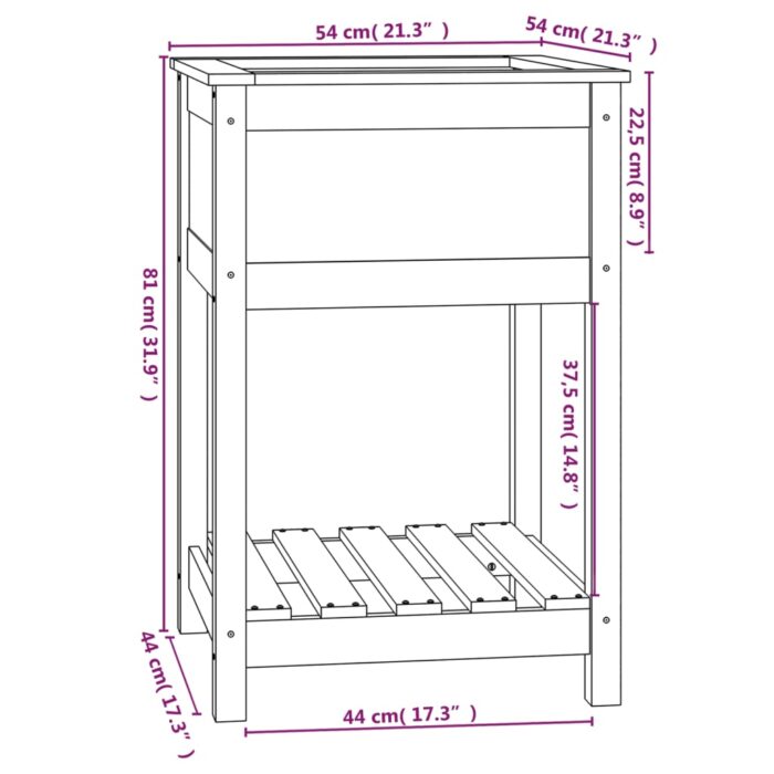 Jardinière avec étagère Blanc 54x54x81 cm Bois massif de pin – Image 6