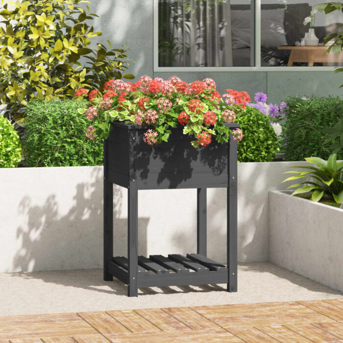 VXL8720845677510_m_en_hd_1.jpg Jardinière avec étagère Gris 54x54x81 cm Bois massif de pin – Image 1