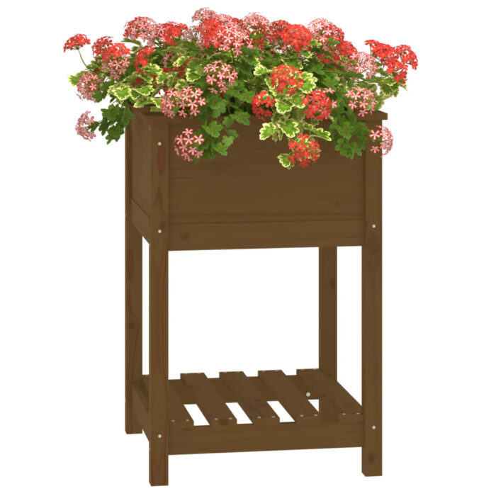 Jardinière avec étagère Marron miel 54x54x81 cm Bois de pin – Image 2