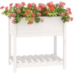 Jardinière avec étagère Blanc 82,5x54x81 cm Bois massif de pin – Image 2
