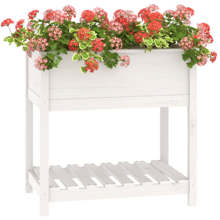 Jardinière avec étagère Blanc 82,5x54x81 cm Bois massif de pin – Image 2