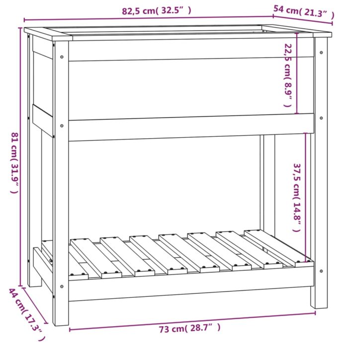Jardinière avec étagère Blanc 82,5x54x81 cm Bois massif de pin – Image 6