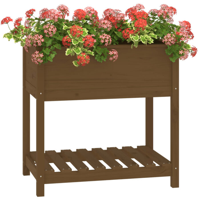 Jardinière avec étagère Marron miel 82,5x54x81 cm Bois de pin – Image 2
