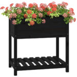 Jardinière avec étagère Noir 82,5x54x81 cm Bois massif de pin – Image 2