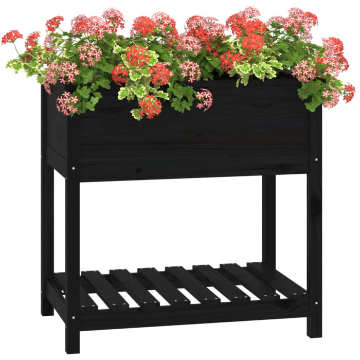 Jardinière avec étagère Noir 82,5x54x81 cm Bois massif de pin – Image 2