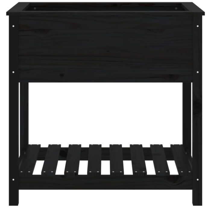 Jardinière avec étagère Noir 82,5x54x81 cm Bois massif de pin – Image 3