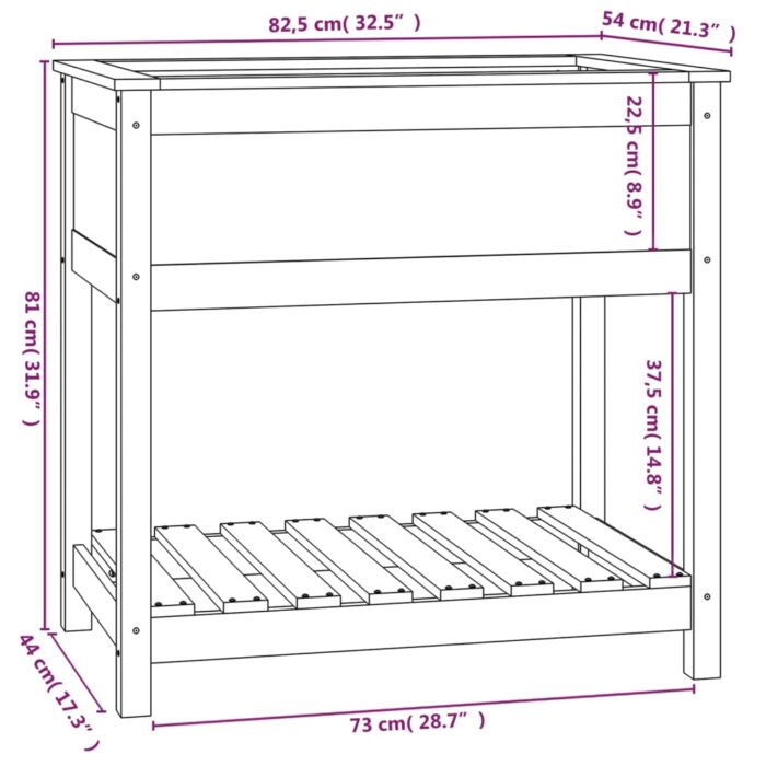 Jardinière avec étagère Noir 82,5x54x81 cm Bois massif de pin – Image 6