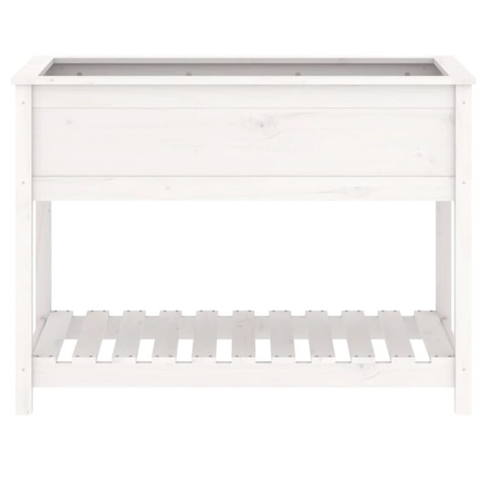 Jardinière avec étagère Blanc 111,5x54x81 cm Bois massif de pin – Image 3