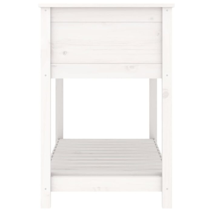 Jardinière avec étagère Blanc 111,5x54x81 cm Bois massif de pin – Image 4