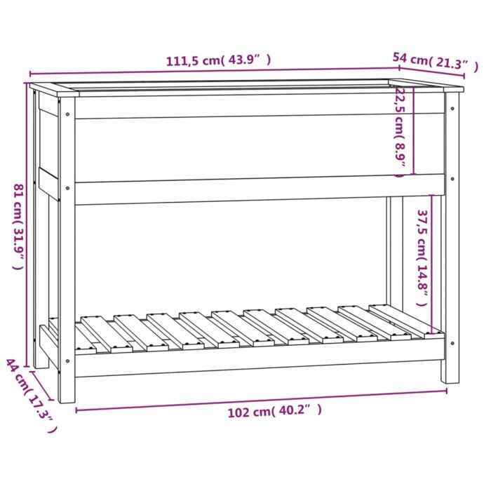 Jardinière avec étagère Blanc 111,5x54x81 cm Bois massif de pin – Image 6