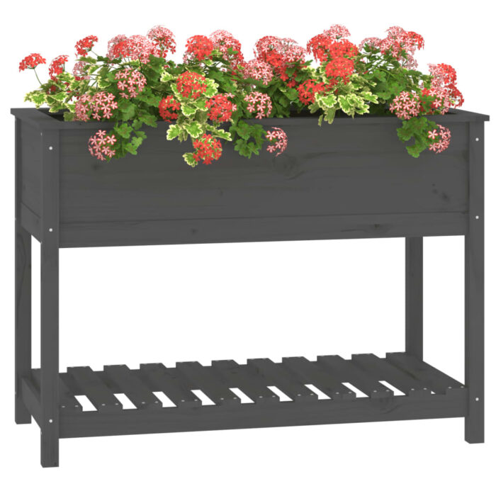 Jardinière avec étagère Gris 111,5x54x81 cm Bois massif de pin – Image 2