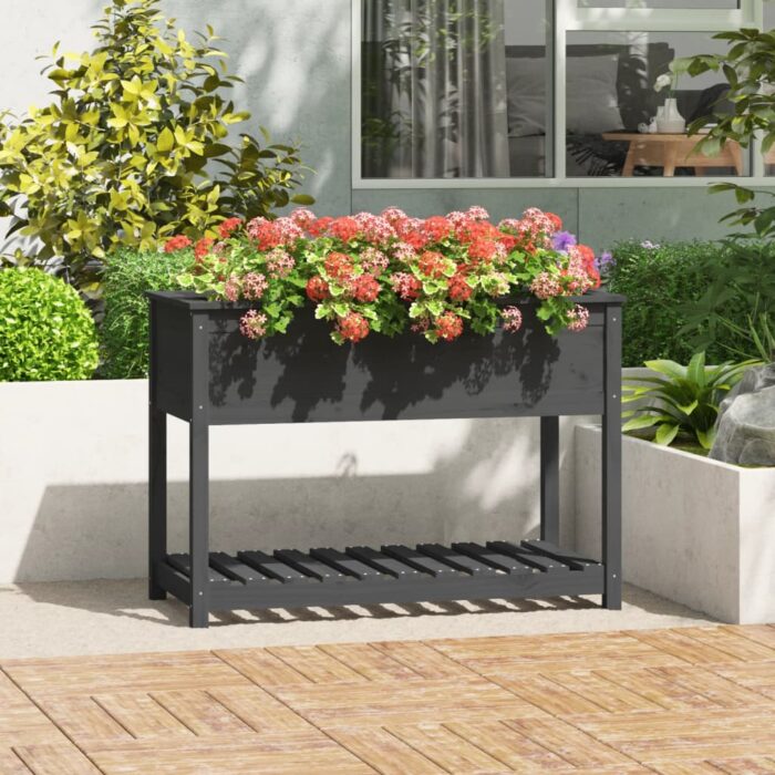 Jardinière avec étagère Gris 111,5x54x81 cm Bois massif de pin – Image 1