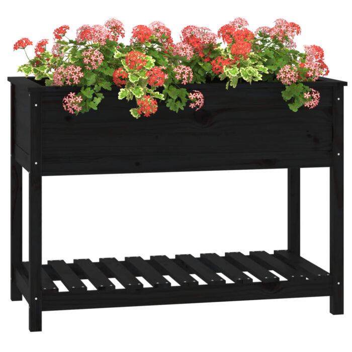 Jardinière avec étagère Noir 111,5x54x81 cm Bois massif de pin – Image 2