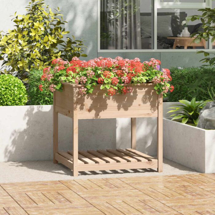 Jardinière avec étagère 82,5x82,5x81 cm Bois massif de pin – Image 1