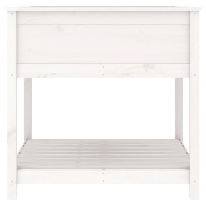 Jardinière avec étagère Blanc 82,5x82,5x81cm Bois massif de pin – Image 4