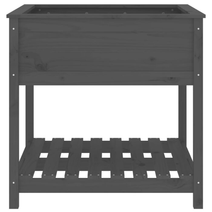 Jardinière avec étagère Gris 82,5x82,5x81 cm Bois massif de pin – Image 3