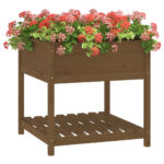 Jardinière avec étagère Marron miel 82,5x82,5x81 cm Bois de pin – Image 2