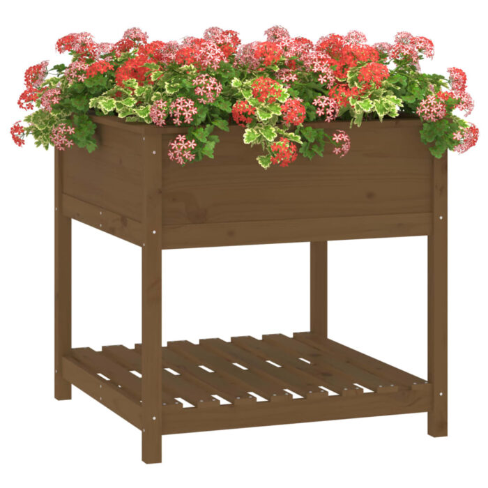 Jardinière avec étagère Marron miel 82,5x82,5x81 cm Bois de pin – Image 2