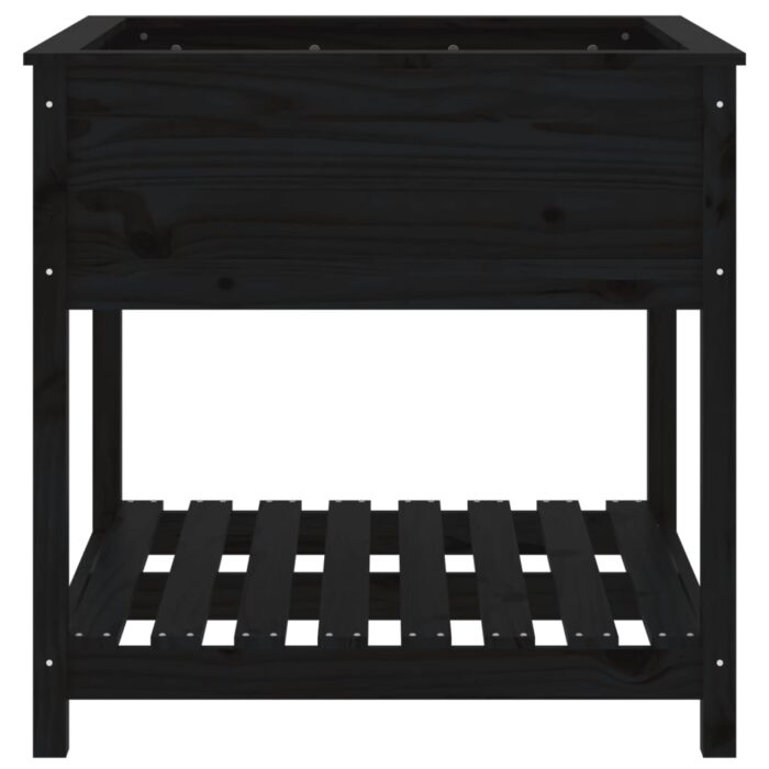 Jardinière avec étagère Noir 82,5x82,5x81 cm Bois massif de pin – Image 3