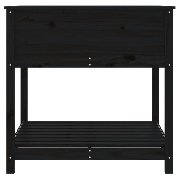 Jardinière avec étagère Noir 82,5x82,5x81 cm Bois massif de pin – Image 4