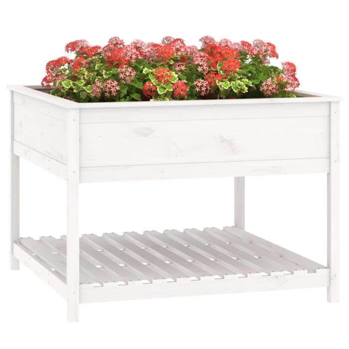 Jardinière et étagère Blanc 111,5x111,5x81cm Bois massif de pin – Image 2