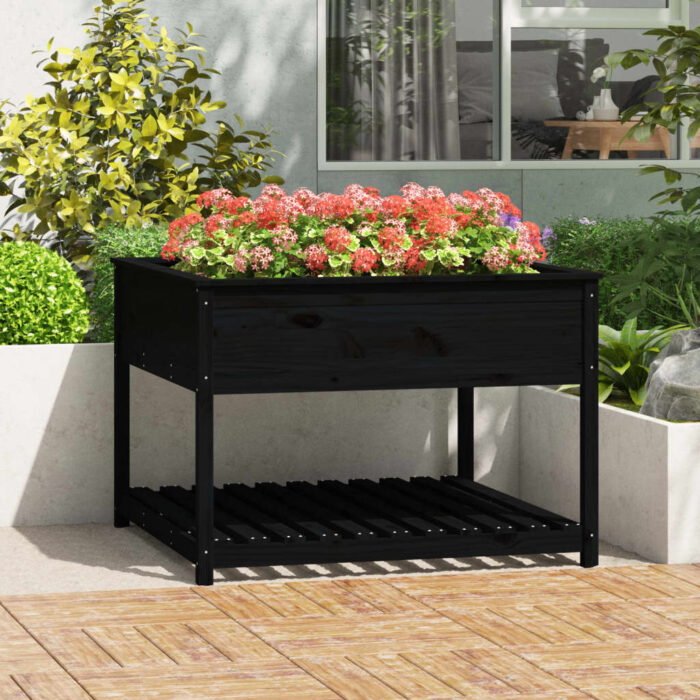 Jardinière et étagère Noir 111,5x111,5x81 cm Bois massif de pin – Image 1