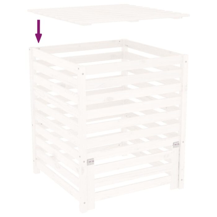 Composteur Blanc 82,5x82,5x99,5 cm Bois massif de pin – Image 6