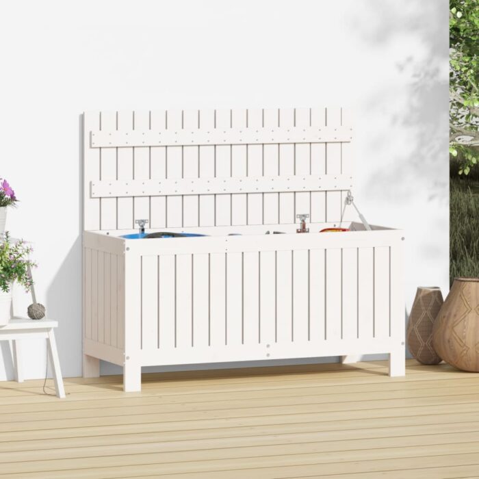 Boîte de rangement de jardin Blanc 108x42,5x54 cm Bois de pin – Image 1