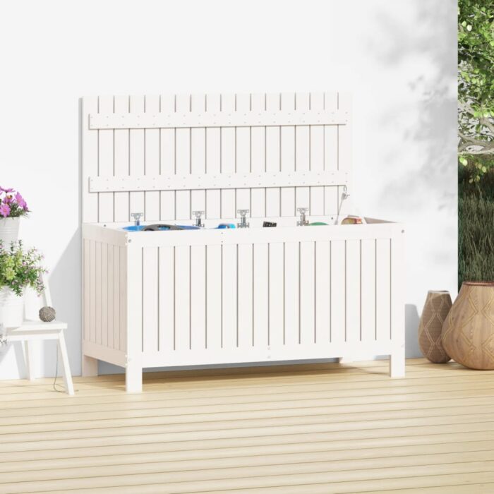 Boîte de rangement de jardin Blanc 115x49x60 cm Bois de pin – Image 1