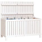 Boîte de rangement de jardin Blanc 121x55x64 cm Bois de pin – Image 2