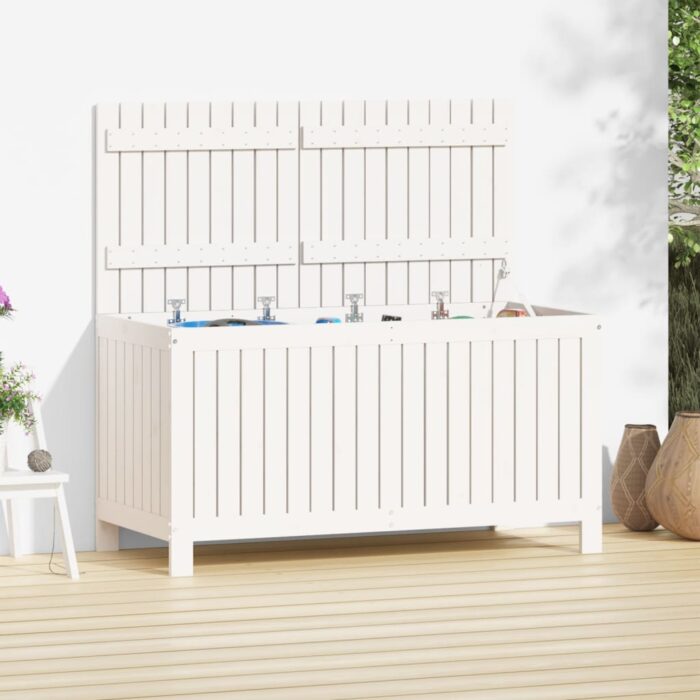 Boîte de rangement de jardin Blanc 121x55x64 cm Bois de pin – Image 1