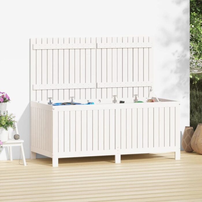 Boîte de rangement de jardin Blanc 147x68x64 cm Bois de pin – Image 1