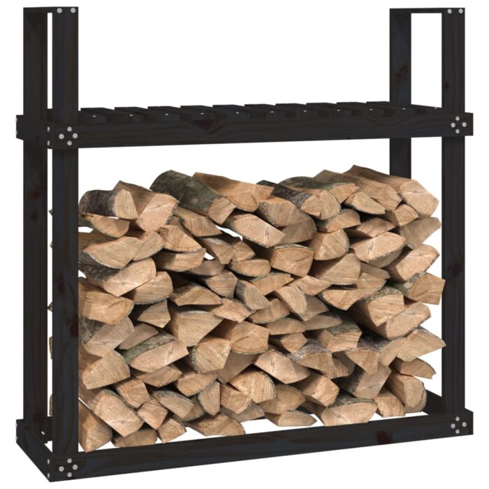Support pour bois de chauffage Noir 110x35x108,5 cm Bois de pin – Image 2