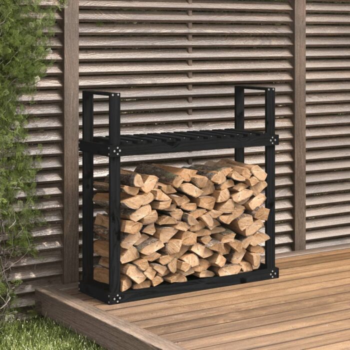 Support pour bois de chauffage Noir 110x35x108,5 cm Bois de pin – Image 1