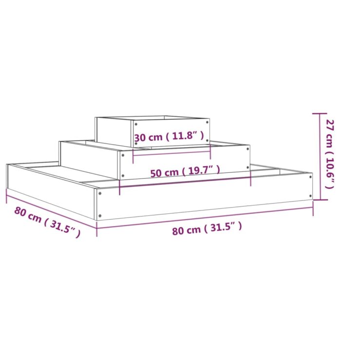 Jardinière Noir 80x80x27 cm Bois massif de pin – Image 5