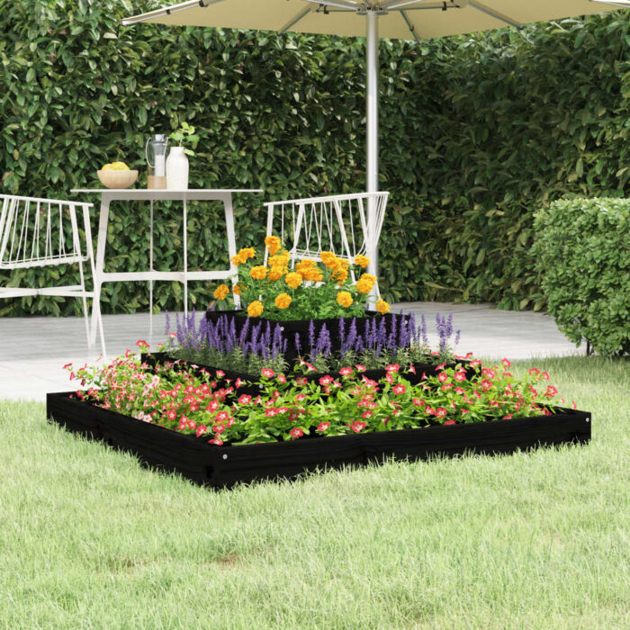 Jardinière Noir 80x80x27 cm Bois massif de pin – Image 1