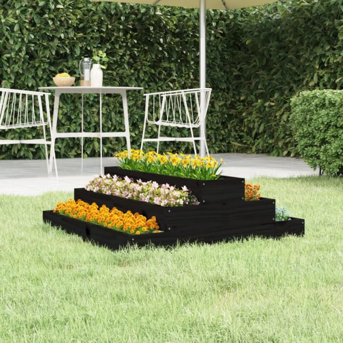 Jardinière Noir 80x80x27 cm Bois massif de pin – Image 1