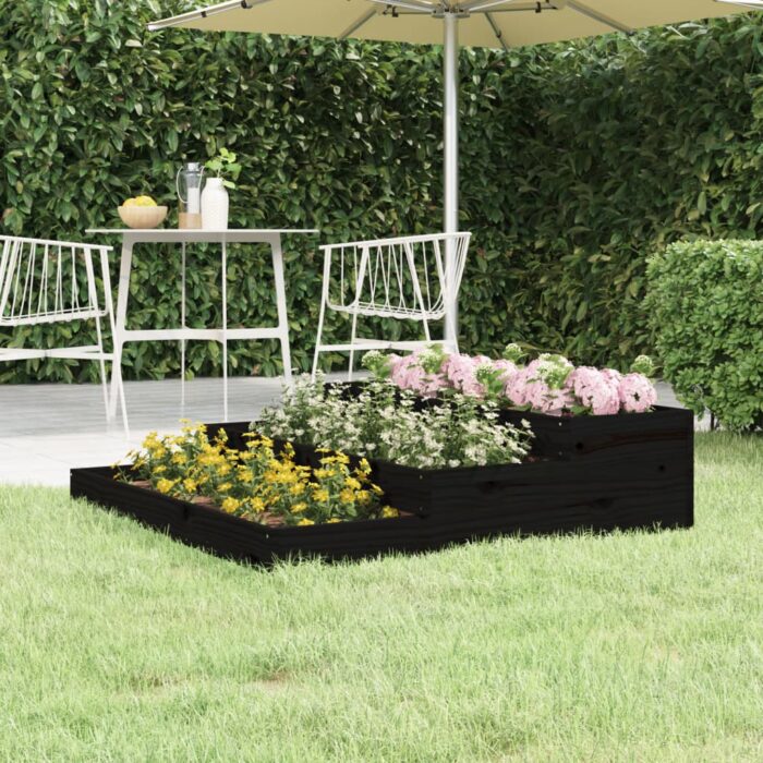 Jardinière Noir 107x107x27 cm Bois massif de pin – Image 1