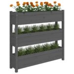 Jardinière Gris 112x25x104,5 cm Bois massif de pin – Image 2