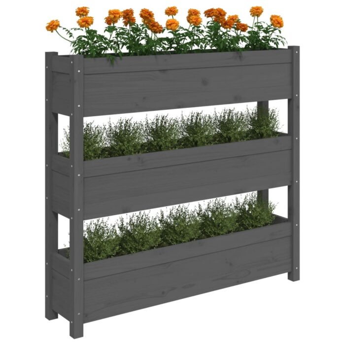 Jardinière Gris 112x25x104,5 cm Bois massif de pin – Image 2